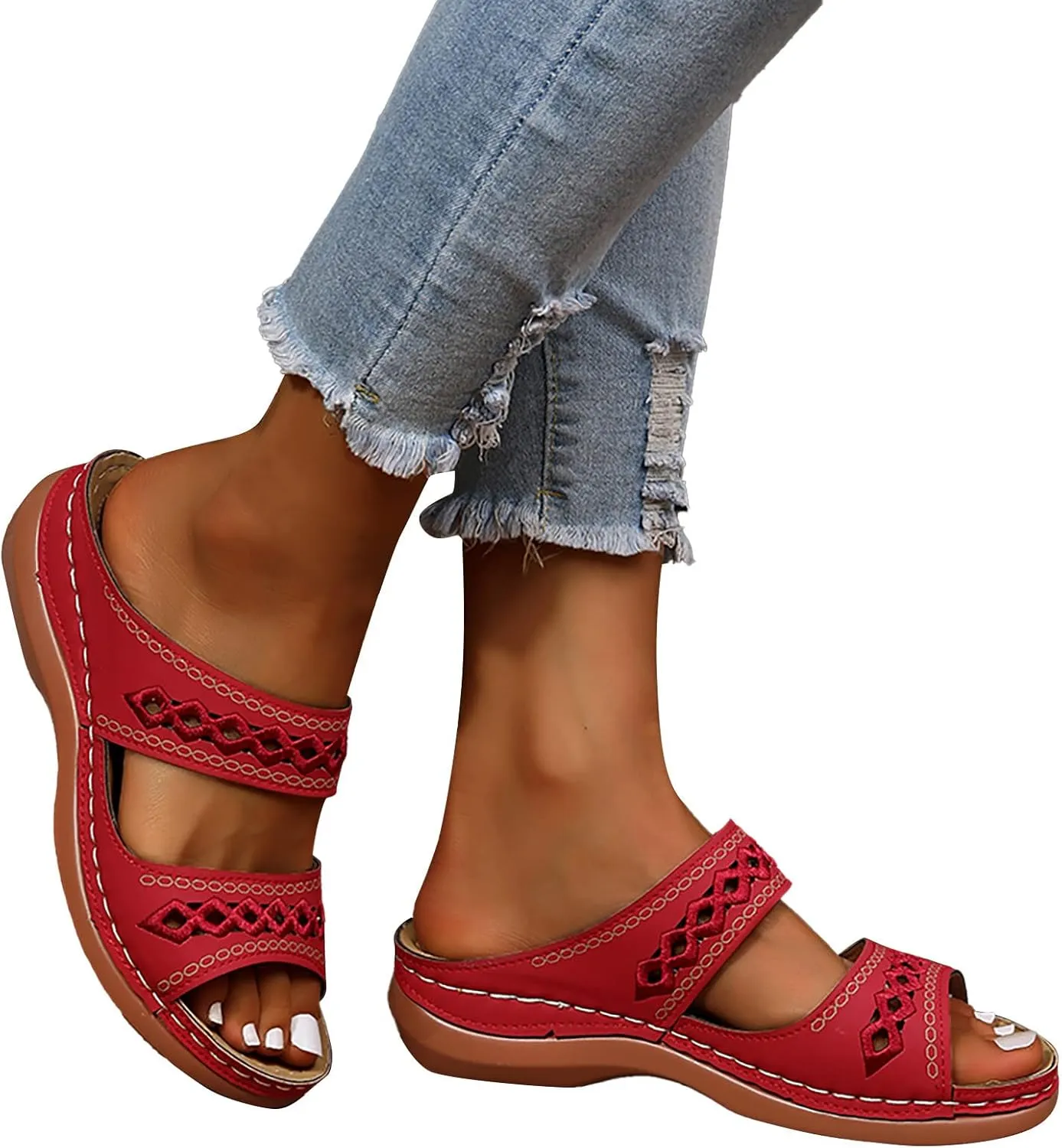 2025 Womens Sandals For Summer And Spring Comfortable Trendy Wedge Platform Arch Support Wide Width Flip Flops