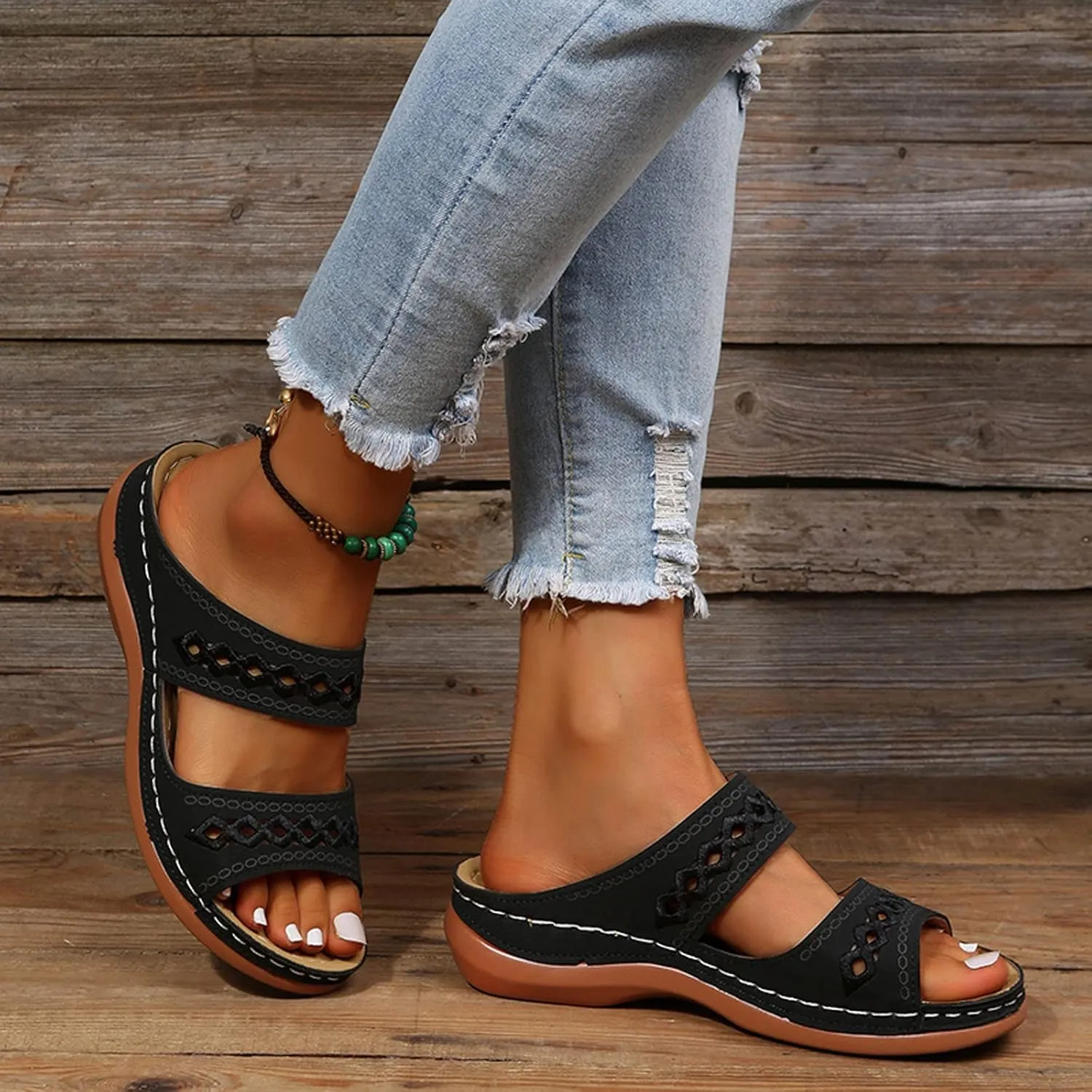 2025 Womens Sandals For Summer And Spring Comfortable Trendy Wedge Platform Arch Support Wide Width Flip Flops