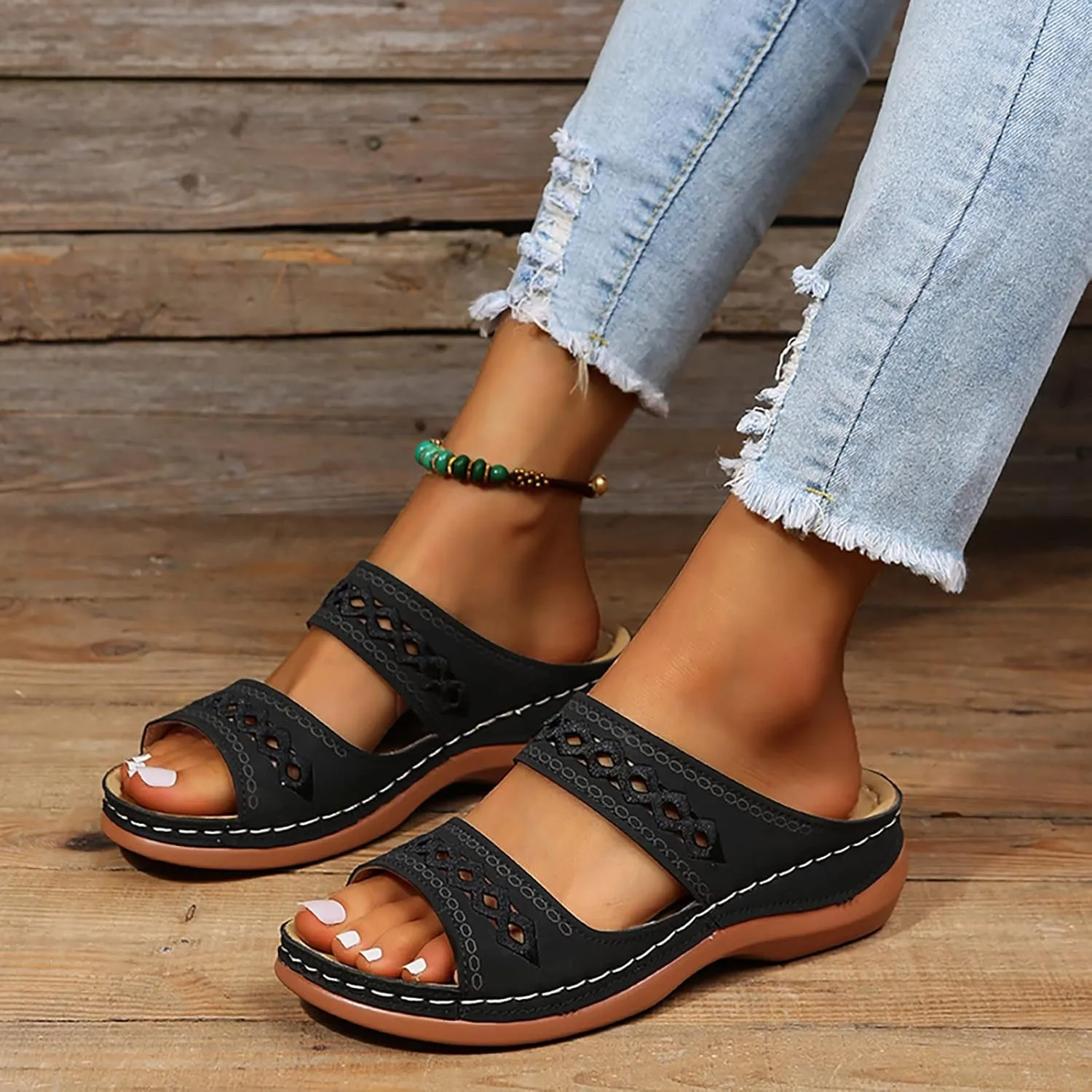 2025 Womens Sandals For Summer And Spring Comfortable Trendy Wedge Platform Arch Support Wide Width Flip Flops
