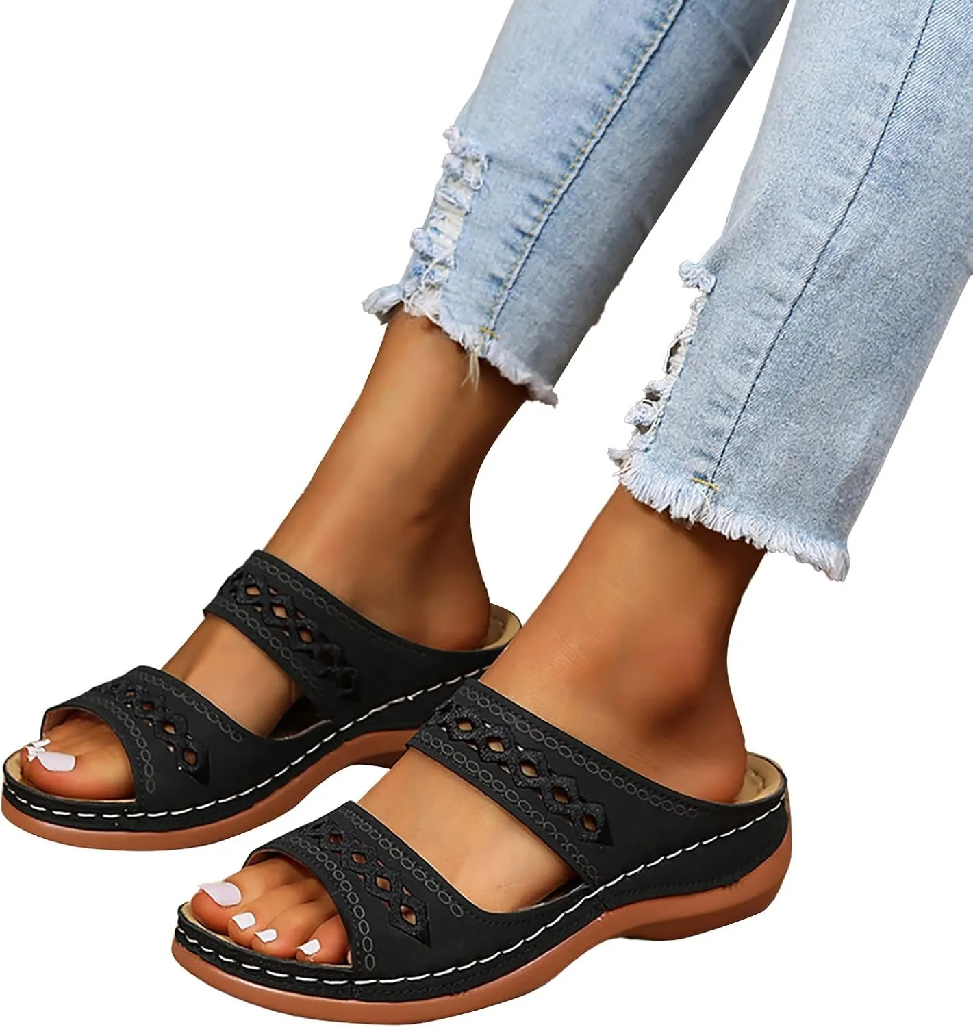 2025 Womens Sandals For Summer And Spring Comfortable Trendy Wedge Platform Arch Support Wide Width Flip Flops