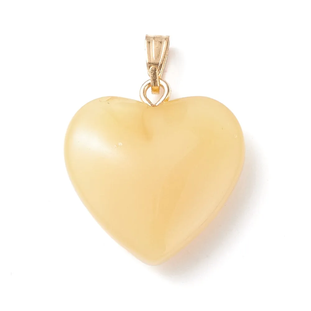 22x20.5x7mm, Glass Pendants, Golden Iron Bails, Imitation Jade, Heart, Moccasin