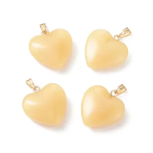 22x20.5x7mm, Glass Pendants, Golden Iron Bails, Imitation Jade, Heart, Moccasin