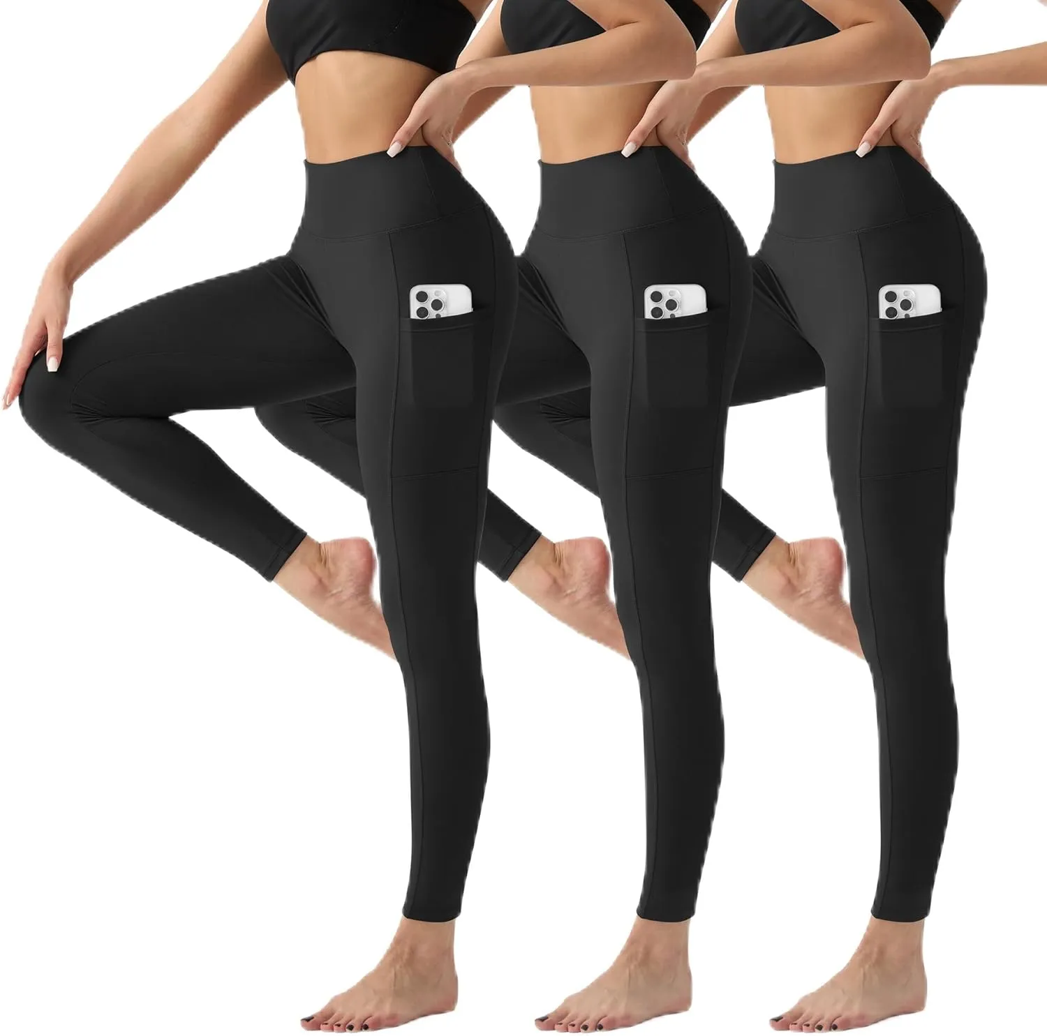 3 Pack Fleece Lined Leggings Women with Pockets Tummy Control High Waisted Thermal Warm Winter Workout Yoga Pants