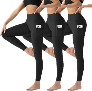 3 Pack Fleece Lined Leggings Women with Pockets Tummy Control High Waisted Thermal Warm Winter Workout Yoga Pants