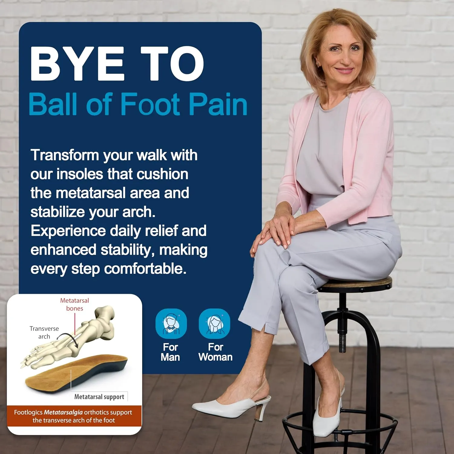 3/4 Length Orthotic Shoe Insoles with Built-in Raise for Ball of Foot Pain, Morton’s Neuroma, Flat Feet - Metatarsalgia (XS (Men's 4-5.5, Women's 5.5-7)