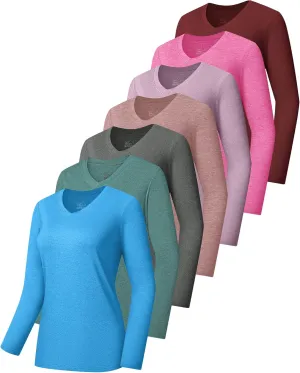 7 Pack Womens Long Sleeve Athletic Shirts UV Sun Protection UPF 50  Quick Dry Workout Running Tops V Neck