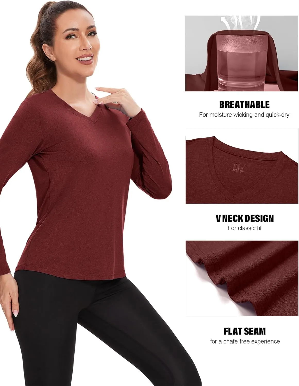 7 Pack Womens Long Sleeve Athletic Shirts UV Sun Protection UPF 50  Quick Dry Workout Running Tops V Neck