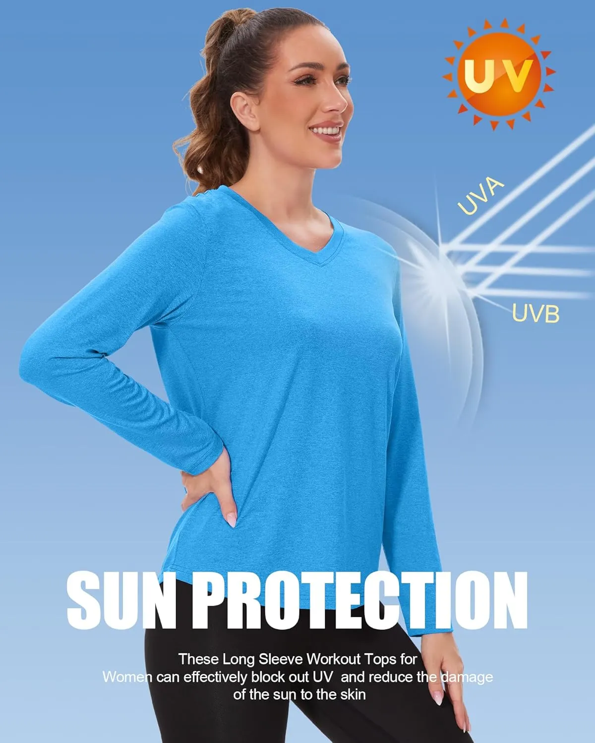 7 Pack Womens Long Sleeve Athletic Shirts UV Sun Protection UPF 50  Quick Dry Workout Running Tops V Neck