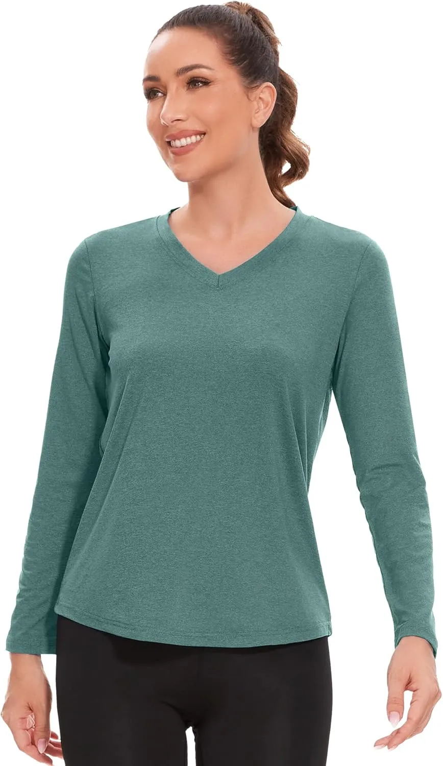 7 Pack Womens Long Sleeve Athletic Shirts UV Sun Protection UPF 50  Quick Dry Workout Running Tops V Neck