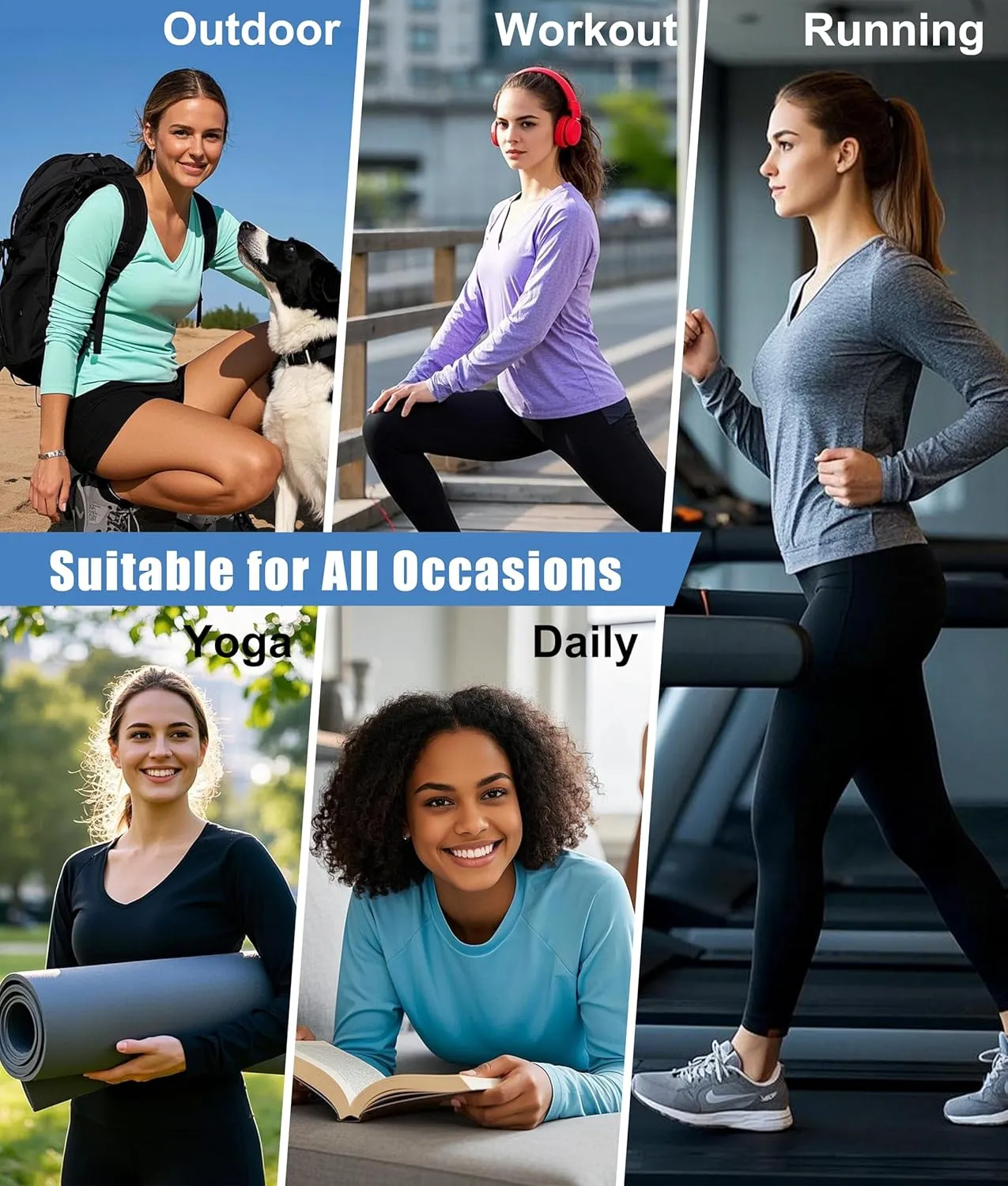 7 Pack Womens Long Sleeve Athletic Shirts UV Sun Protection UPF 50  Quick Dry Workout Running Tops V Neck