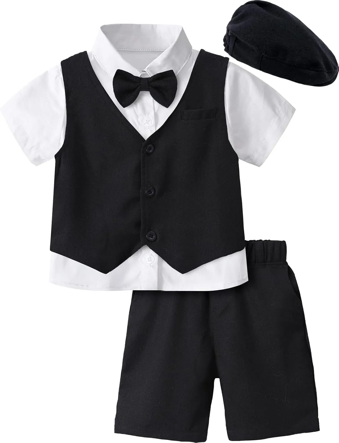 A&J DESIGN 5pcs Baby & Toddler Suit, 12 Months - 6 Years, Shirt & Shorts & Vest & Bow Tie