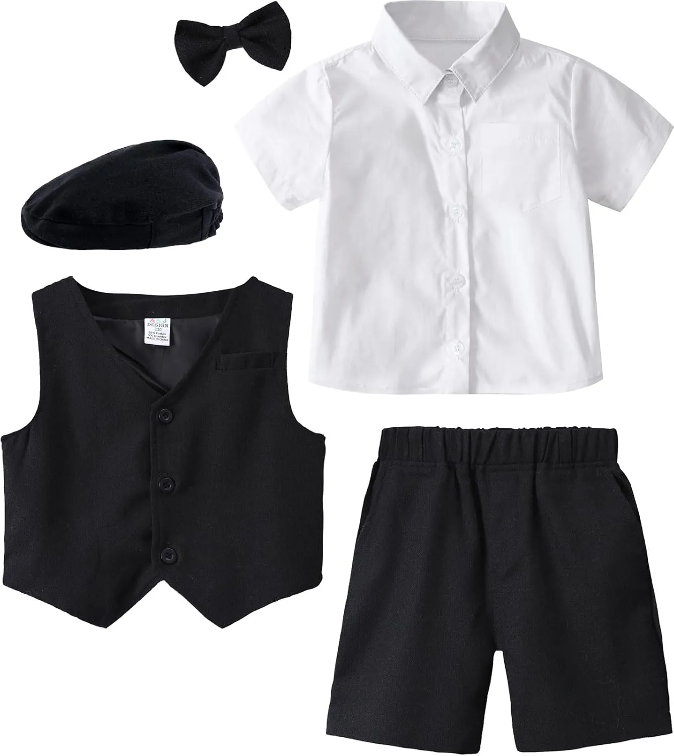 A&J DESIGN 5pcs Baby & Toddler Suit, 12 Months - 6 Years, Shirt & Shorts & Vest & Bow Tie