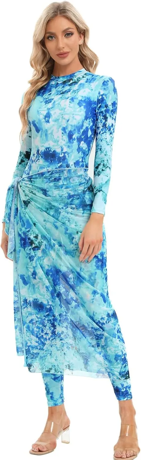 ABAFIP Women's Modest Muslim Swimwear Rash Guard Long Sleeve Swimsuit Pants Skirt Sarong Cover ups Bathing Suit