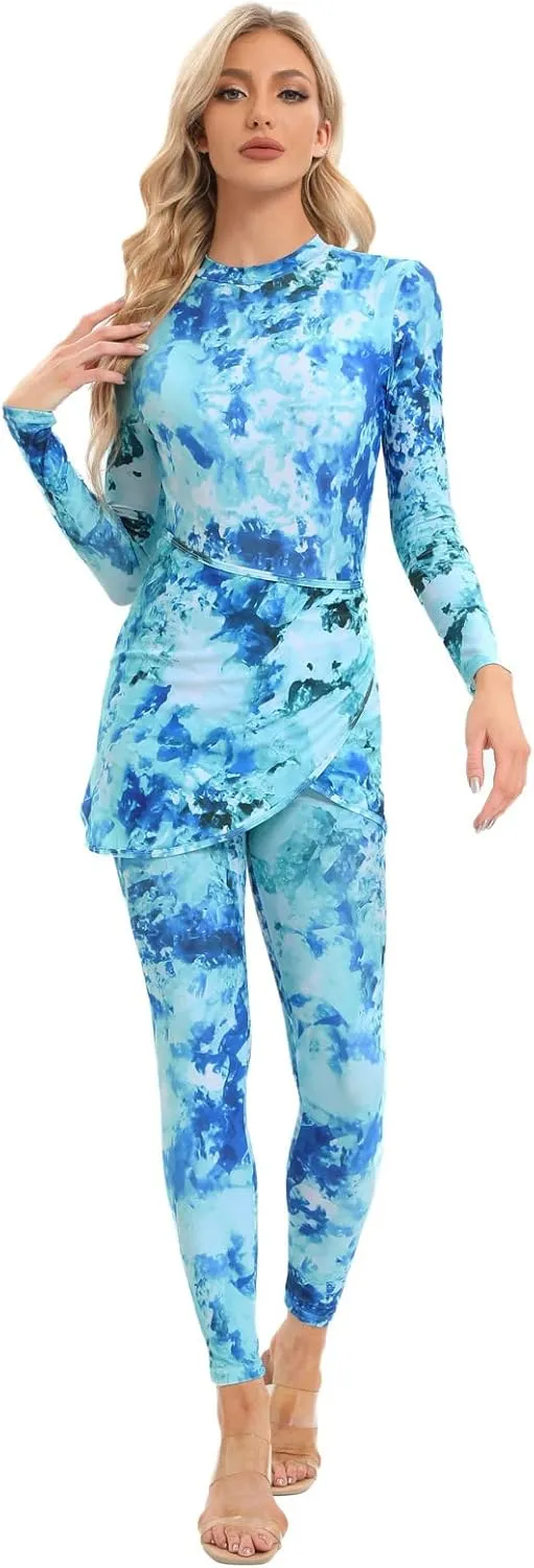 ABAFIP Women's Modest Muslim Swimwear Rash Guard Long Sleeve Swimsuit Pants Skirt Sarong Cover ups Bathing Suit