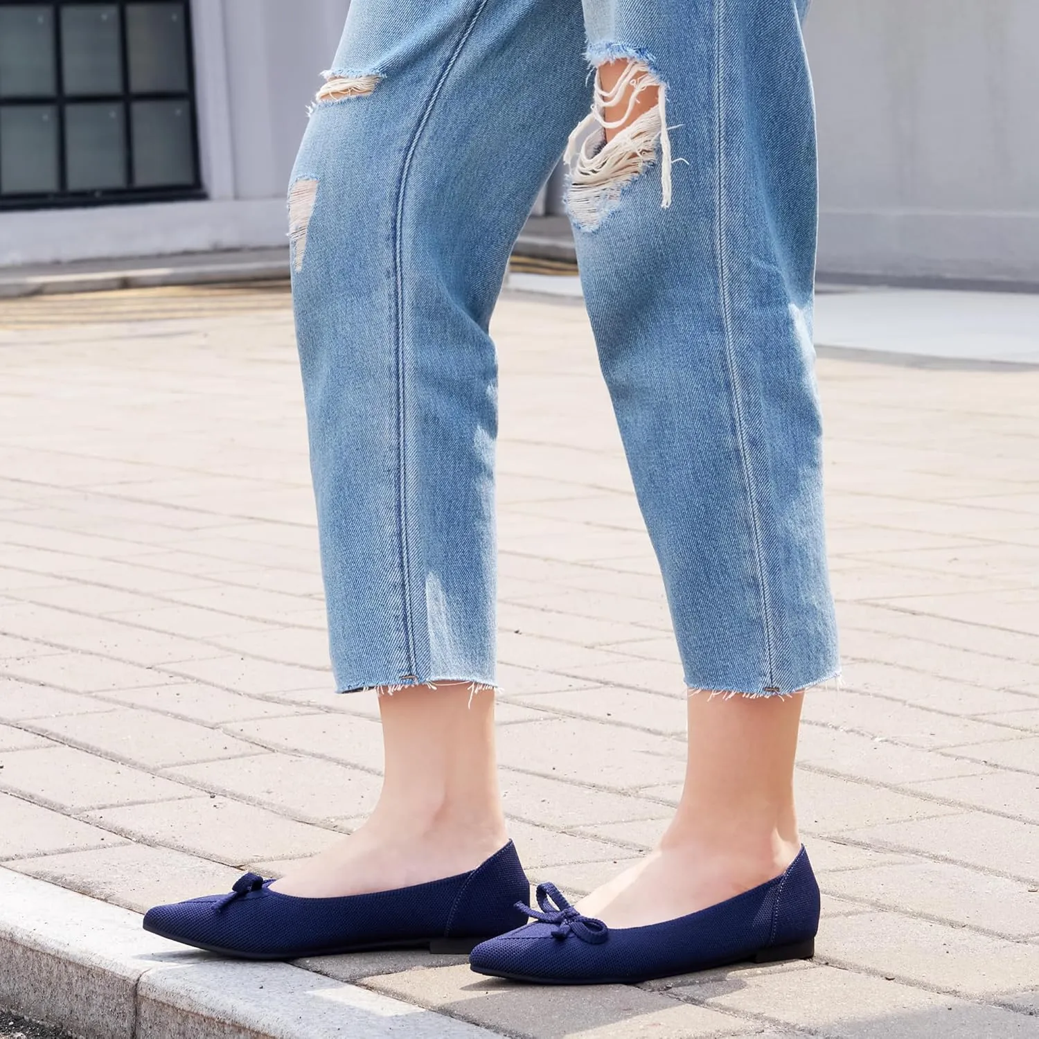 Ablanczoom Ballet Flats Shoes for Women: Dressy Pointed Toe Bow Knit Flats Comfortable Slip On Work Business Shoes for Driving Dating Wedding