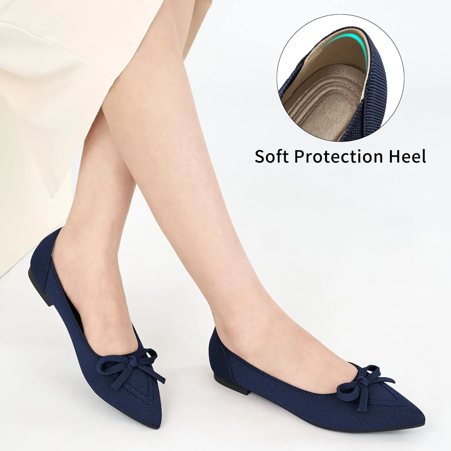 Ablanczoom Ballet Flats Shoes for Women: Dressy Pointed Toe Bow Knit Flats Comfortable Slip On Work Business Shoes for Driving Dating Wedding
