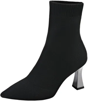 Aflngle Women's Fashion Ankle Boots Sexy Pointed Toe Stiletto High Heels Boots Elastic Knitted Fabric Short Long Sock Heels Comfy Mid Calf Booties