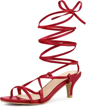 Allegra K Women's Strappy Lace Up Kitten Heels Sandals