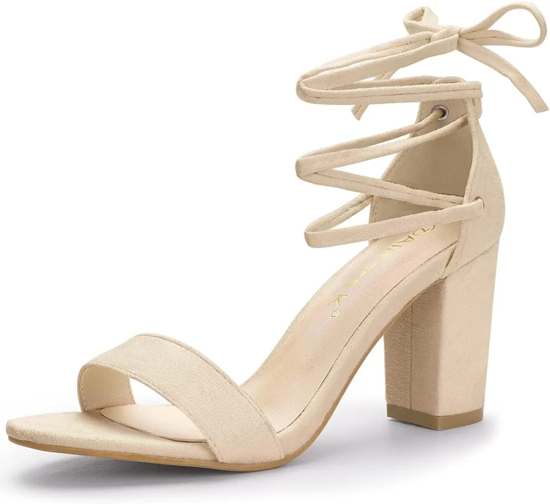 Allegra K Women's Tie Up Strappy Heels Chunky High Heels Sandal