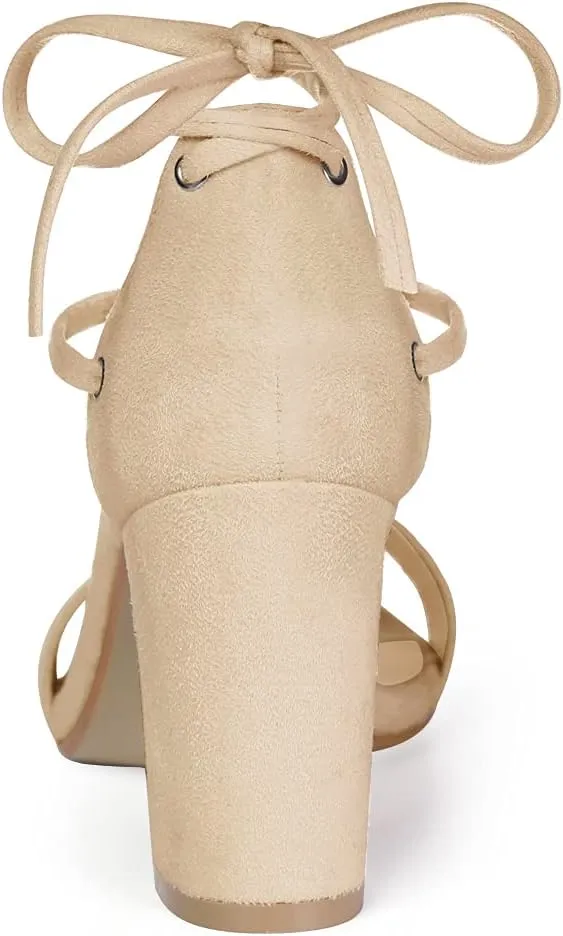 Allegra K Women's Tie Up Strappy Heels Chunky High Heels Sandal