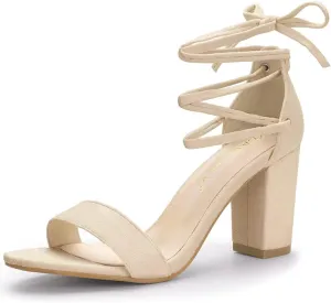 Allegra K Women's Tie Up Strappy Heels Chunky High Heels Sandal