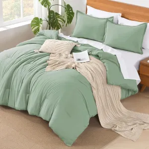 Andency Sage Green King Size Comforter Set - 7 Pieces Bed in a Bag King Bedding Comforter Sets, Summer Solid Soft Lightweight Comforter with Fitted Sheets, Flat Sheets, Pillowcases & Shams