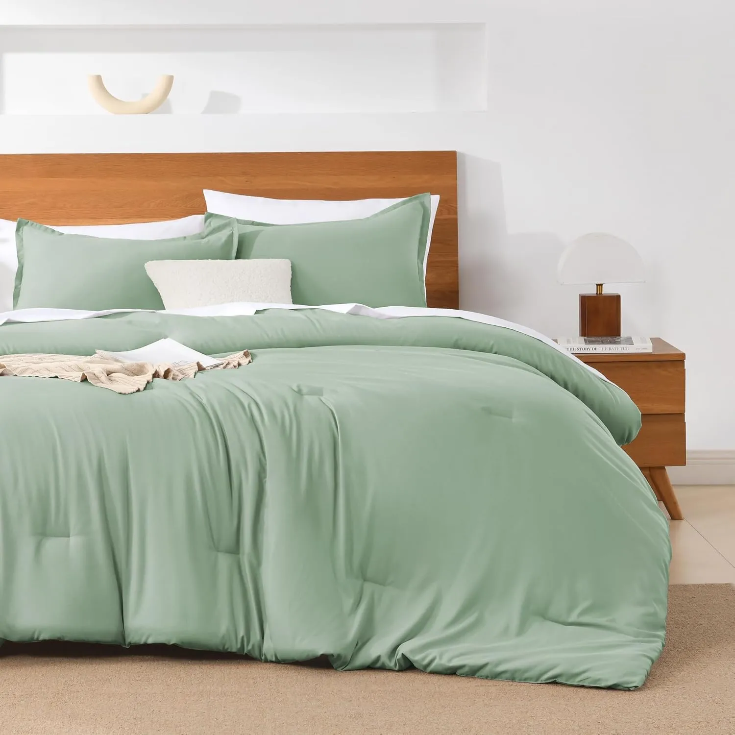 Andency Sage Green King Size Comforter Set - 7 Pieces Bed in a Bag King Bedding Comforter Sets, Summer Solid Soft Lightweight Comforter with Fitted Sheets, Flat Sheets, Pillowcases & Shams