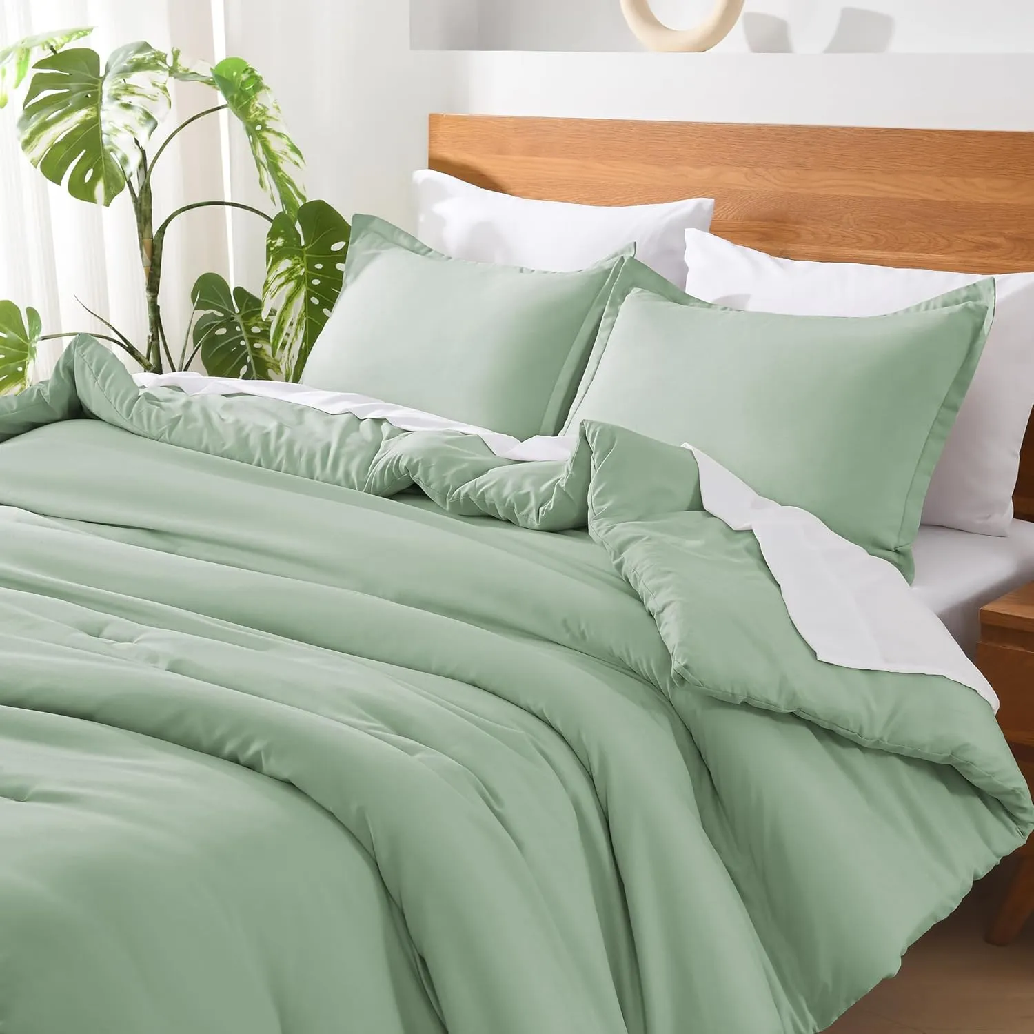 Andency Sage Green King Size Comforter Set - 7 Pieces Bed in a Bag King Bedding Comforter Sets, Summer Solid Soft Lightweight Comforter with Fitted Sheets, Flat Sheets, Pillowcases & Shams