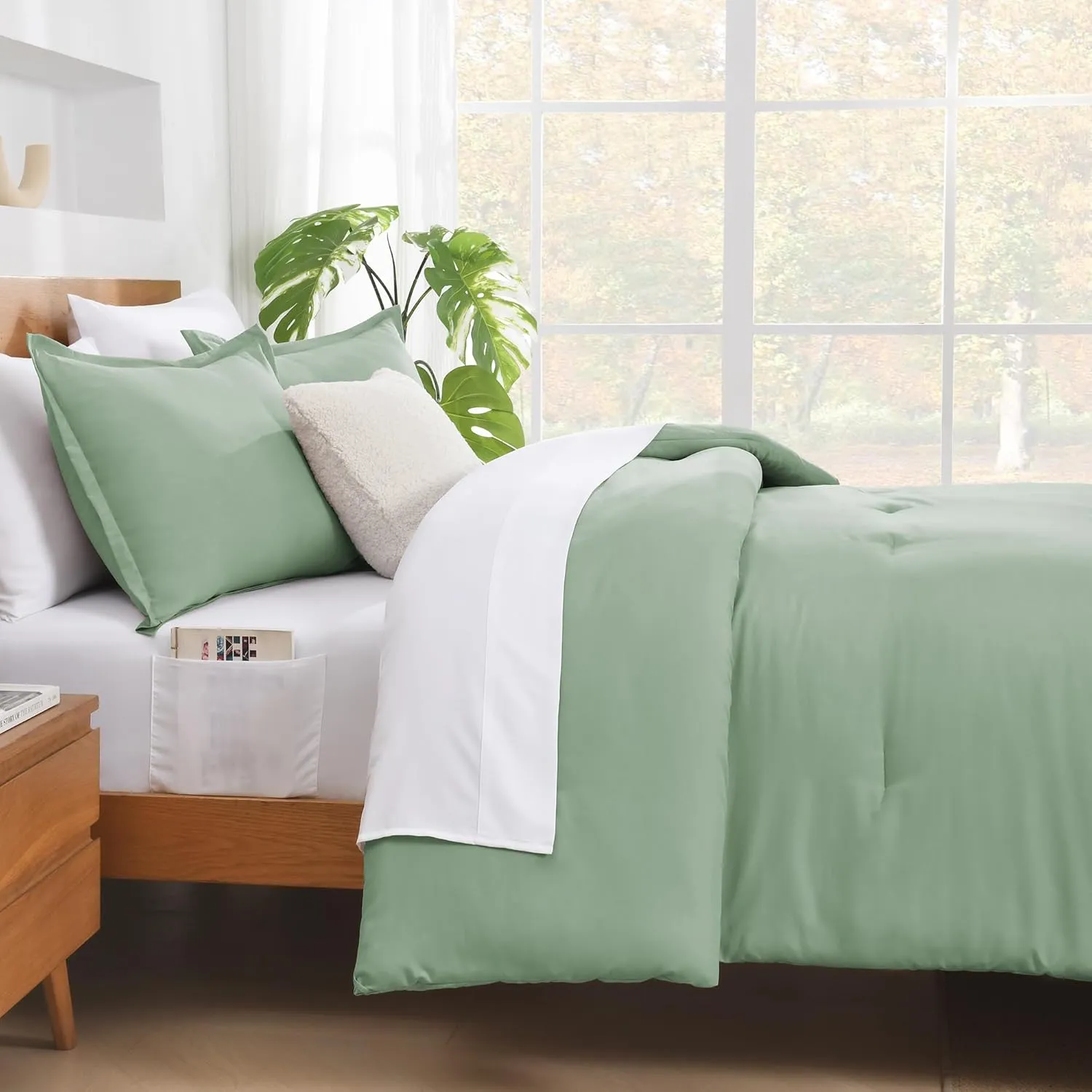 Andency Sage Green King Size Comforter Set - 7 Pieces Bed in a Bag King Bedding Comforter Sets, Summer Solid Soft Lightweight Comforter with Fitted Sheets, Flat Sheets, Pillowcases & Shams
