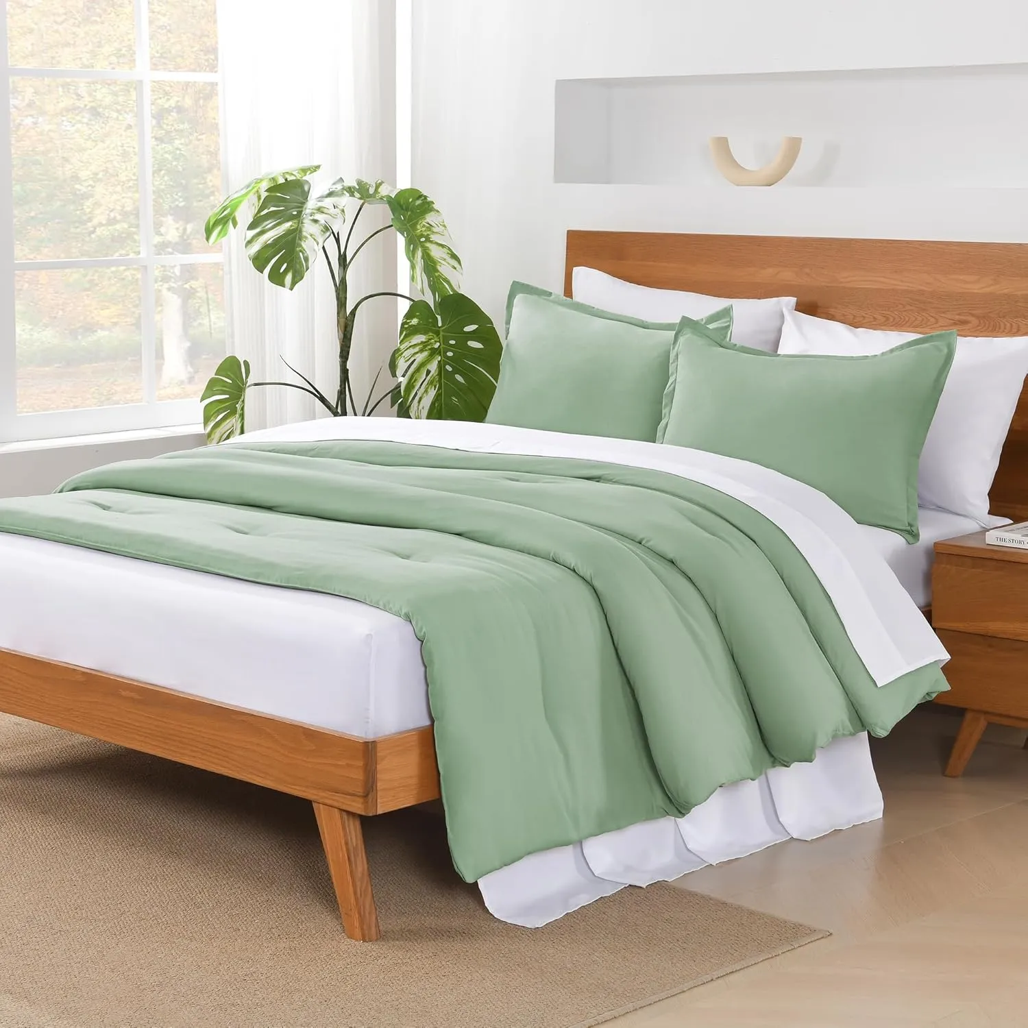 Andency Sage Green King Size Comforter Set - 7 Pieces Bed in a Bag King Bedding Comforter Sets, Summer Solid Soft Lightweight Comforter with Fitted Sheets, Flat Sheets, Pillowcases & Shams