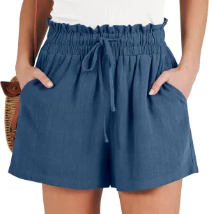 ANRABESS Linen Shorts for Women Summer Casual Wide Leg Loose High Waist Drawstring Dressy Beach Shorts 2025 Comfy Clothes