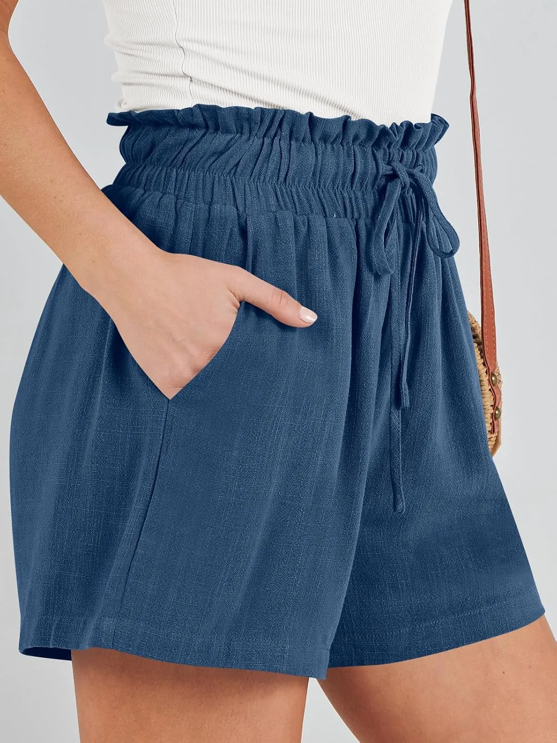 ANRABESS Linen Shorts for Women Summer Casual Wide Leg Loose High Waist Drawstring Dressy Beach Shorts 2025 Comfy Clothes