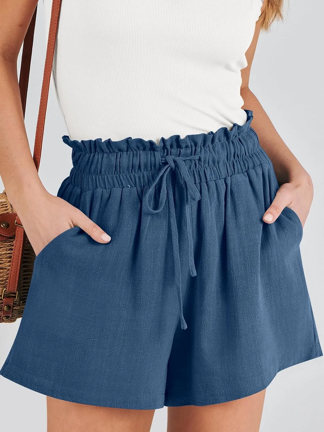 ANRABESS Linen Shorts for Women Summer Casual Wide Leg Loose High Waist Drawstring Dressy Beach Shorts 2025 Comfy Clothes