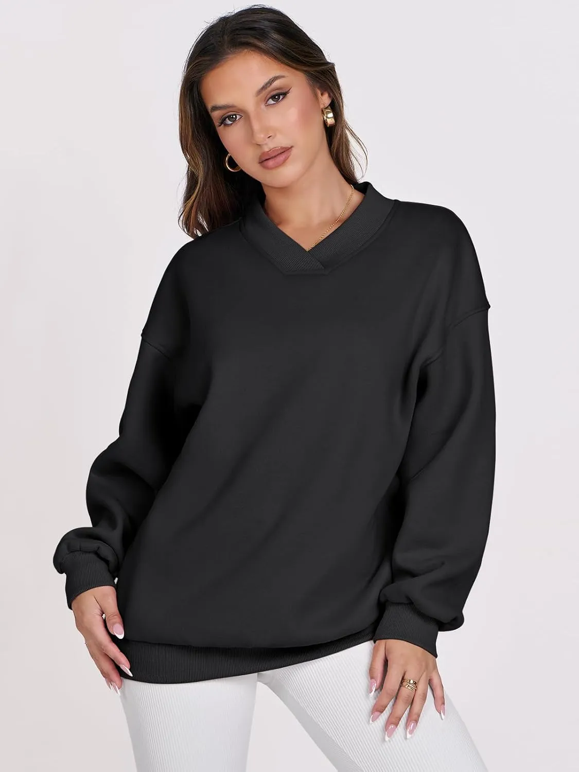 ANRABESS Womens Oversized V Neck Sweatshirt Fleece Long Sleeve Hoodies Pullover Comfy Top Outfits 2024 Teen Preppy Clothes