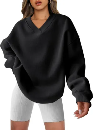 ANRABESS Womens Oversized V Neck Sweatshirt Fleece Long Sleeve Hoodies Pullover Comfy Top Outfits 2024 Teen Preppy Clothes