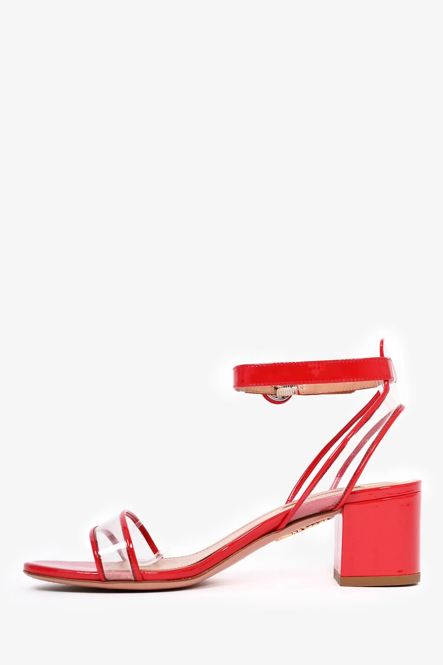 Aquazzura Red Patent Leather "Minimalist Sandal 50" Heels Size 35