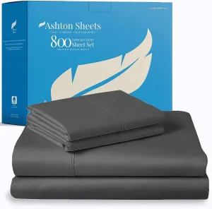 Ashton Sheets 100% Egyptian Cotton Sheets Queen Size - 800 Thread Count 4 PC Queen Sheet Set Egyptian Cotton, Sateen Luxury Sheets Queen Size, High Thread Count Sheets, 16" Deep Pocket - Dark Grey