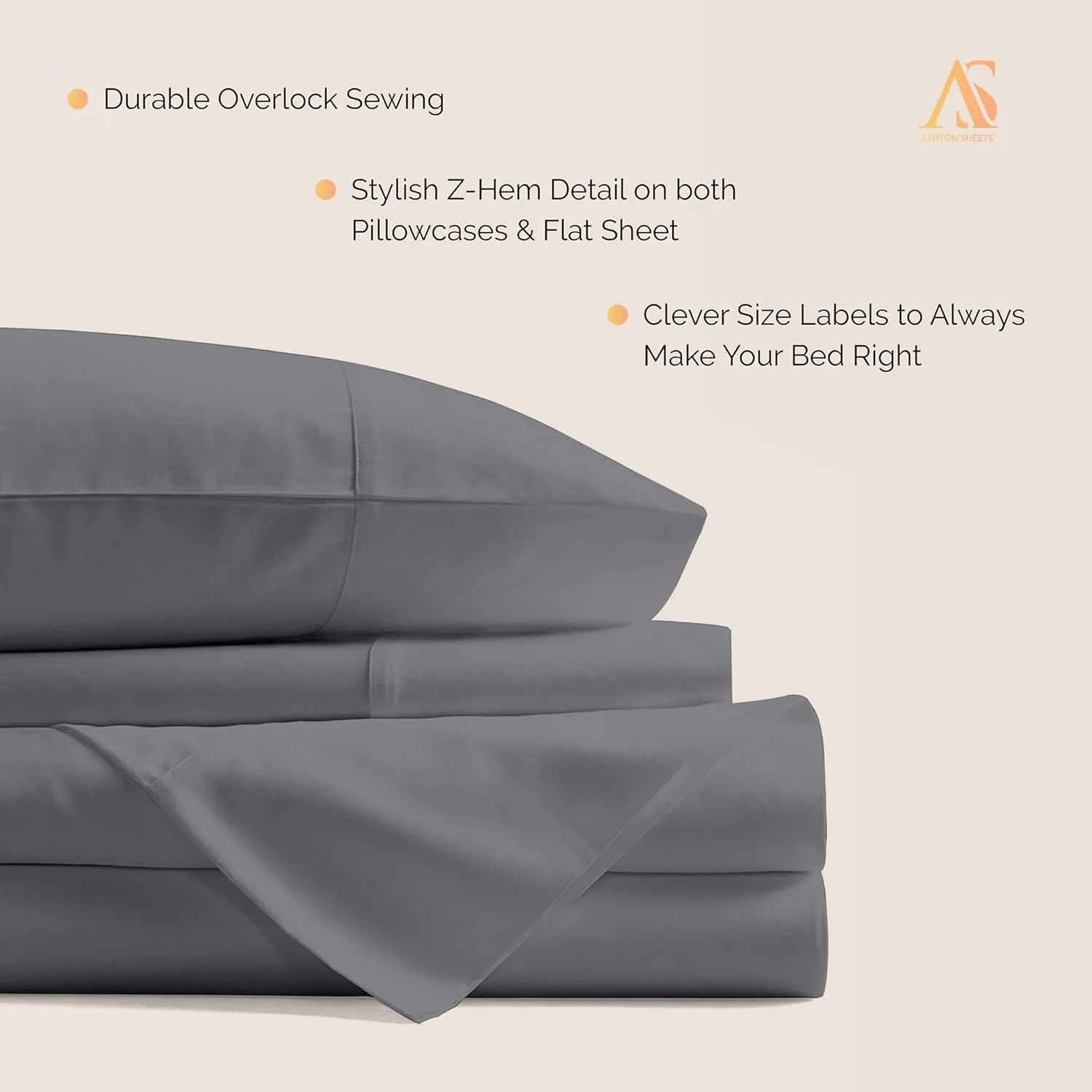 Ashton Sheets 100% Egyptian Cotton Sheets Queen Size - 800 Thread Count 4 PC Queen Sheet Set Egyptian Cotton, Sateen Luxury Sheets Queen Size, High Thread Count Sheets, 16" Deep Pocket - Dark Grey
