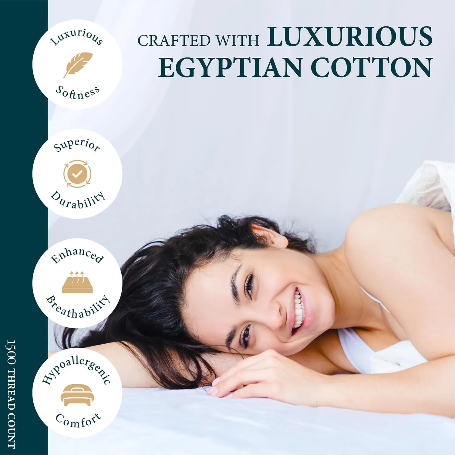 Ashton Sheets 100% Egyptian Cotton Sheets Queen Size Bed Set - Luxury 1500 High Thread Count Egyptian Cotton Queen Sheet Set (4 PC, White), 17" Deep Pocket, Silky Soft, Cooling, Sateen Bedding