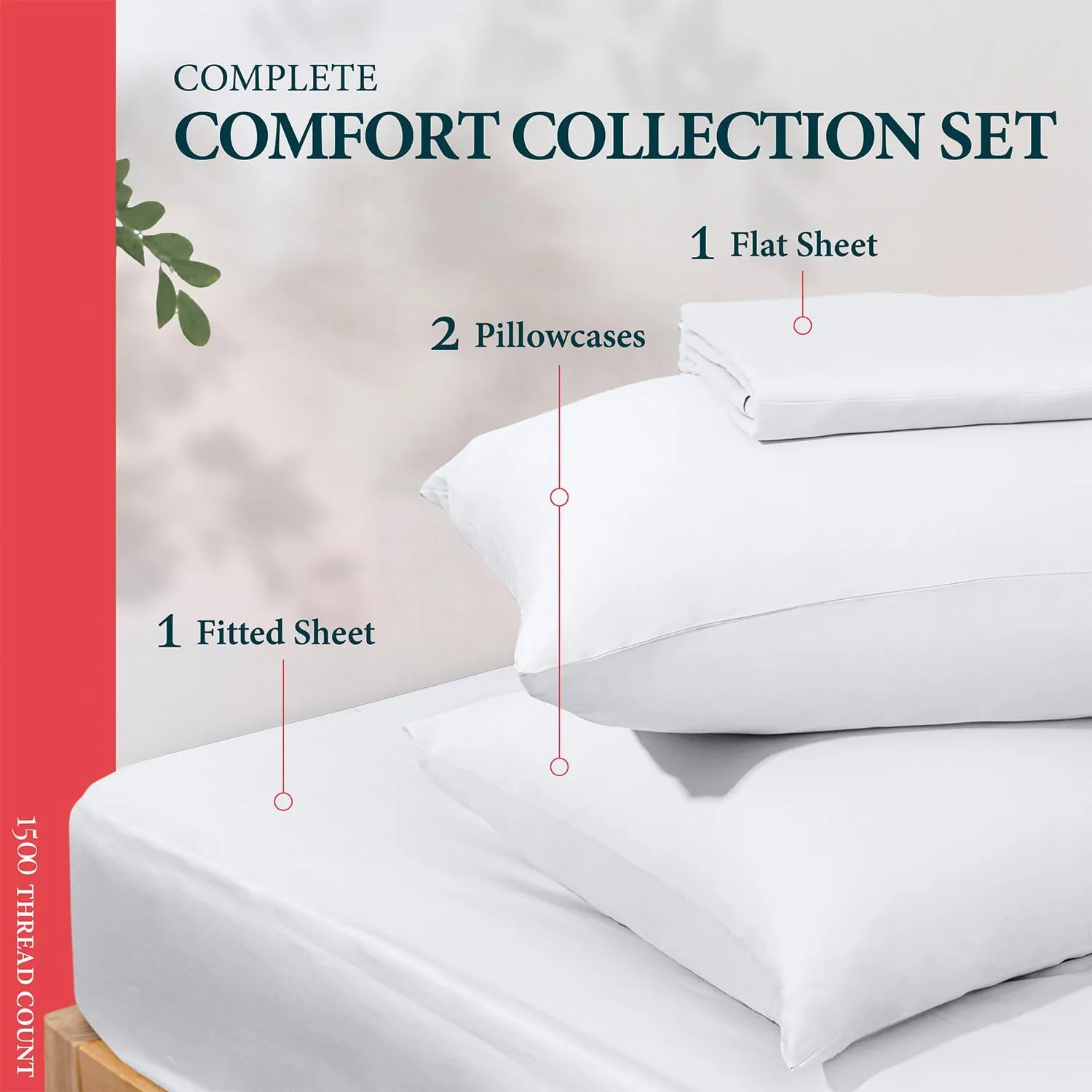 Ashton Sheets 100% Egyptian Cotton Sheets Queen Size Bed Set - Luxury 1500 High Thread Count Egyptian Cotton Queen Sheet Set (4 PC, White), 17" Deep Pocket, Silky Soft, Cooling, Sateen Bedding