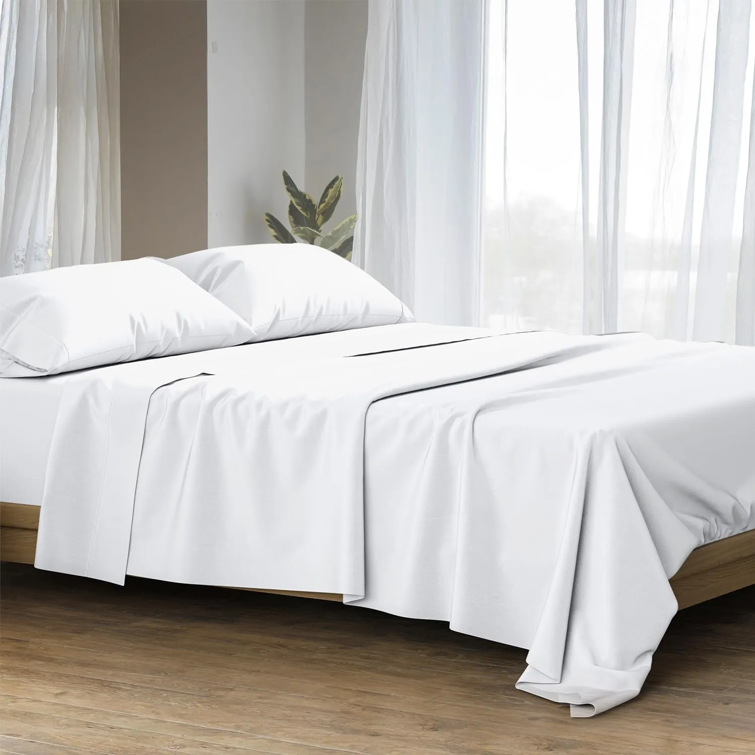 Ashton Sheets 100% Egyptian Cotton Sheets Queen Size Bed Set - Luxury 1500 High Thread Count Egyptian Cotton Queen Sheet Set (4 PC, White), 17" Deep Pocket, Silky Soft, Cooling, Sateen Bedding