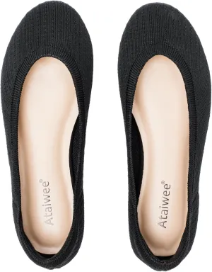 Ataiwee Women's Wide Width Flat Shoes, Casual Breathable Plus Size Round Toe Soft Sole Slip on Ballet Flats.(1910012-7,BK/02,6 Wide)