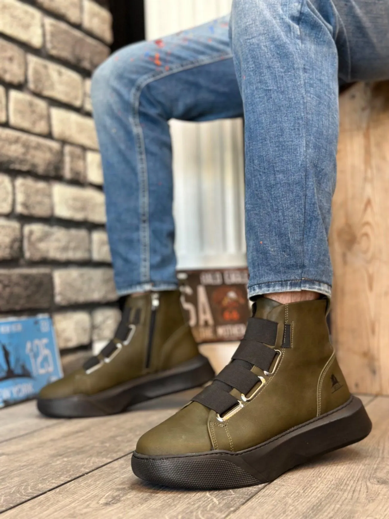 BA0142 Banded Men's High Sole Black Sport Boots - Men Fashion Sneaker Shoes Men's Sneaker Boots