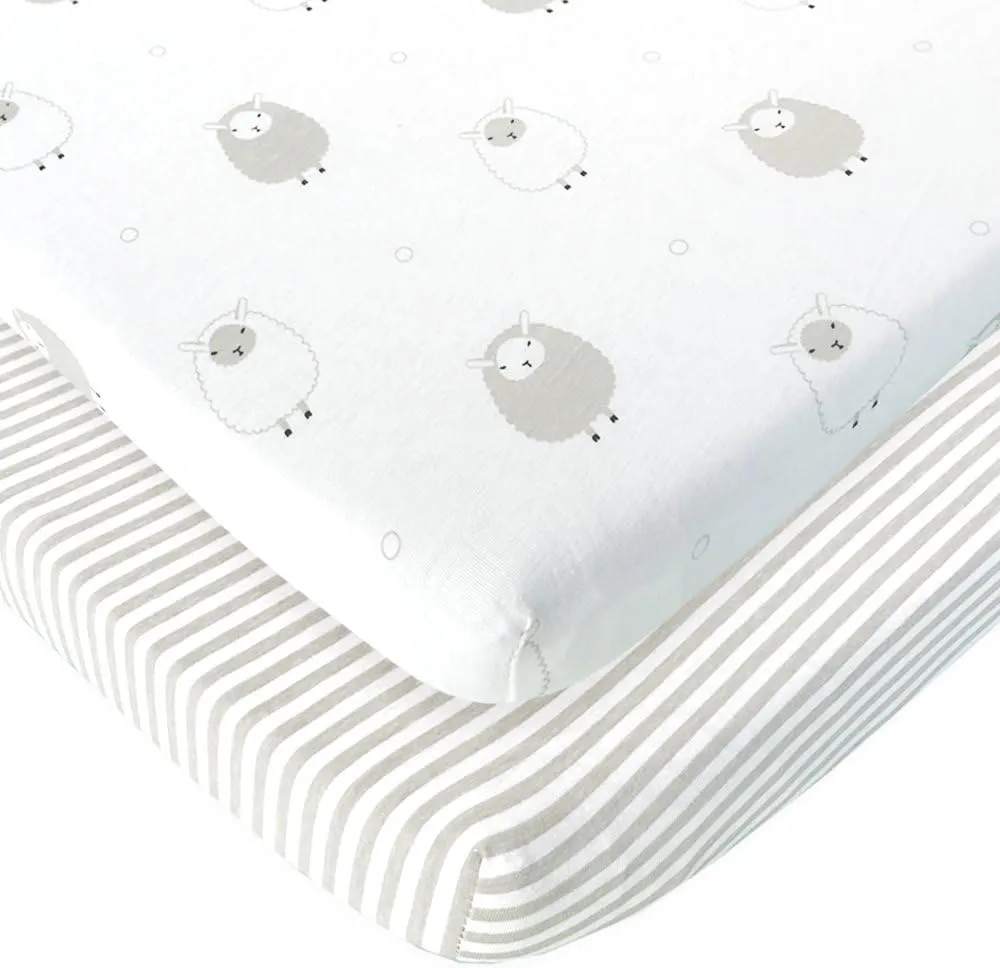 Bassinet Fitted Sheets for Baby Beside Dreamer Bedside Sleeper and Chicco Next2Me – Fits 20 x 33 Mattress – Snuggly Soft Jersey Cotton – Grey – 2 Pack