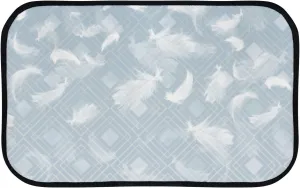 Bath Mat Area Rugs Non-Slip White Feathers Flight Water Absorbent Coral Velvet Carpet Machine Washable 36X24 Inch