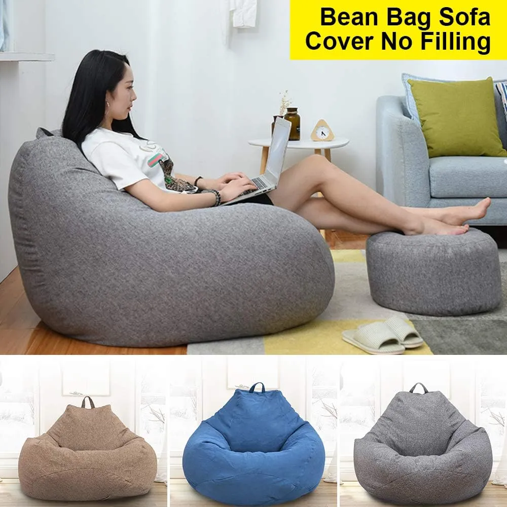 Bean Bag Chair Sofa Cover(No Filler), Lazy Lounger High Back Large Bean Bag Storage Chair Cover Sack for Adults and Kids without Filling (Dark Gray, XL)