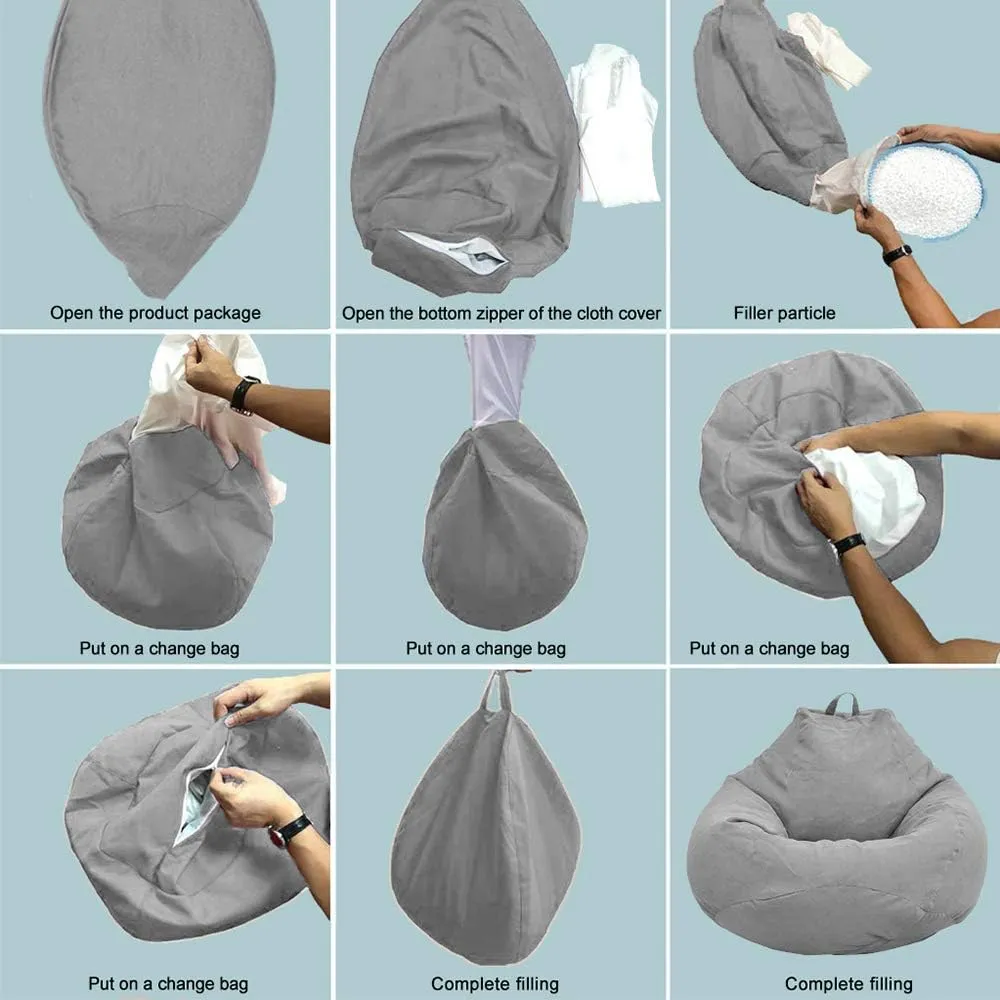 Bean Bag Chair Sofa Cover(No Filler), Lazy Lounger High Back Large Bean Bag Storage Chair Cover Sack for Adults and Kids without Filling (Dark Gray, XL)