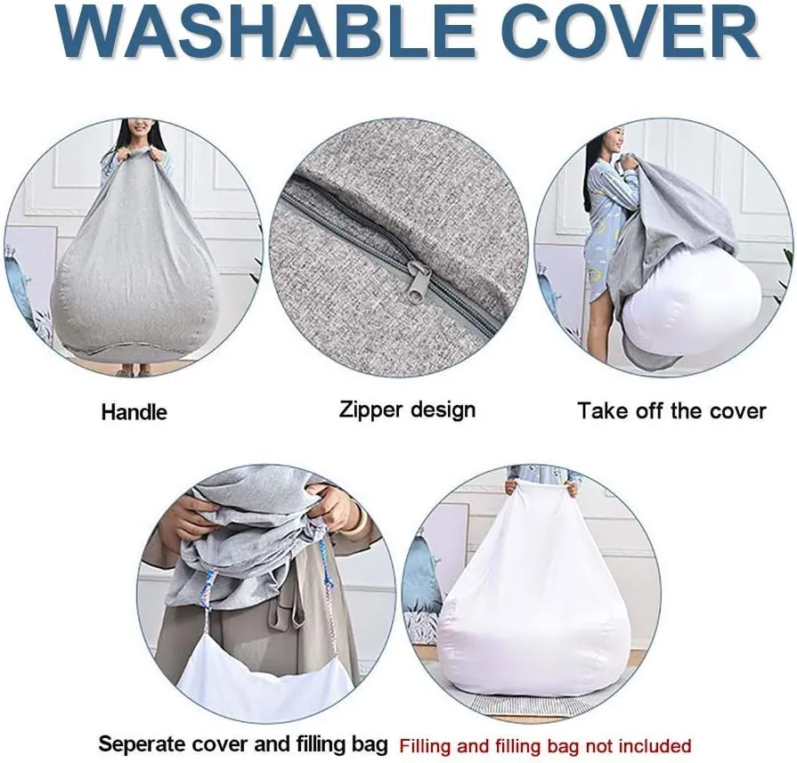 Bean Bag Chair Sofa Cover(No Filler), Lazy Lounger High Back Large Bean Bag Storage Chair Cover Sack for Adults and Kids without Filling (Dark Gray, XL)