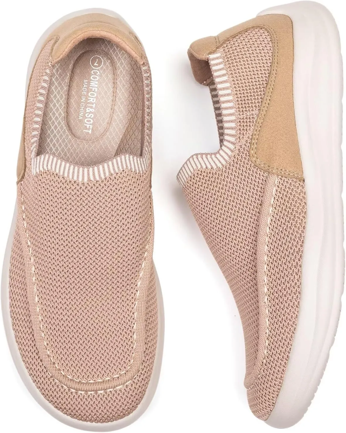 BEJINASH Women's Walking Shoes Wide Toe Box Knitted Slip-on Shoes for Women Comfortable and Soft Casual Work Loafer Shoes