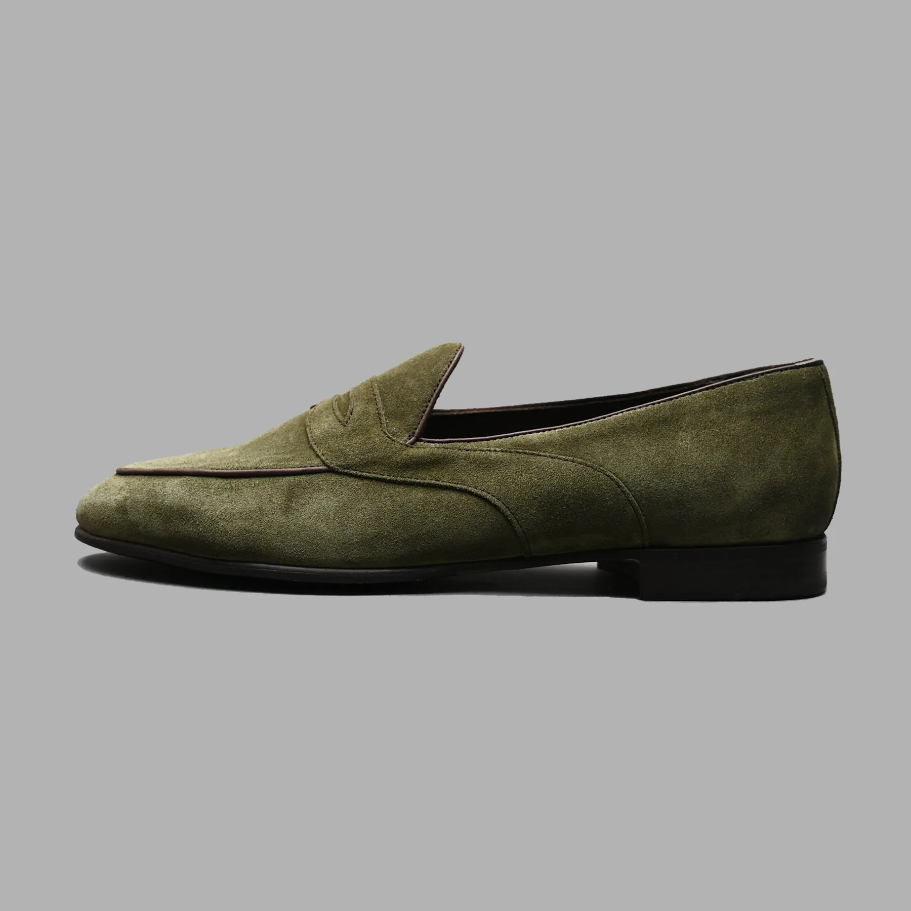 Belgian Penny Loafer in Moss Green Suede